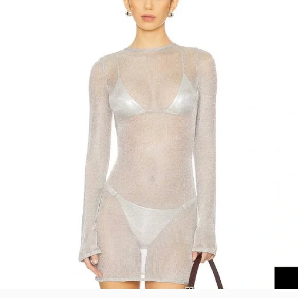 Superdown | Sheer Silver Long Sleeve Dress - Picture 1 of 3